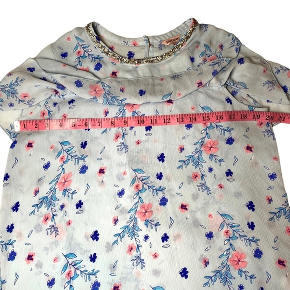 Juicy Couture Top Medium Rain Floral Ruffle Blouse Rhinestone Neck - Picture 11 of 15